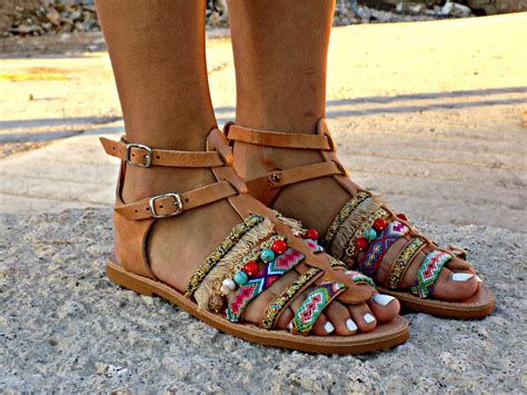 Handmade leather sandals .